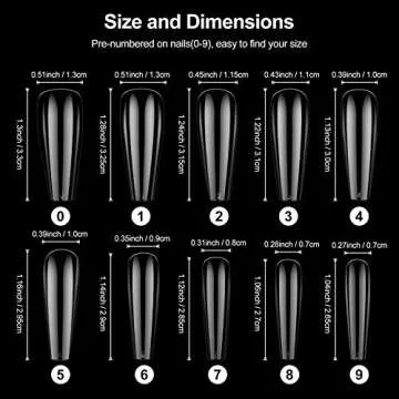 TIPHULAN 500PCS Coffin Nail Tips and Glue Set - Professional Salon Full Cover Ballerina Shape Fake Nails in 10 Sizes, Super Strong & Long-lasting, with Gift Box