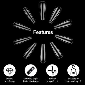 TIPHULAN 500PCS Coffin Nail Tips and Glue Set - Professional Salon Full Cover Ballerina Shape Fake Nails in 10 Sizes, Super Strong & Long-lasting, with Gift Box