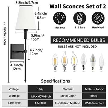 Chic TISLYCO Wall Scones with White Fabric Shades