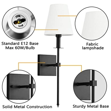 Chic TISLYCO Wall Scones with White Fabric Shades