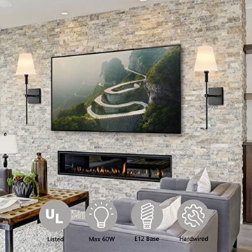 Chic TISLYCO Wall Scones with White Fabric Shades