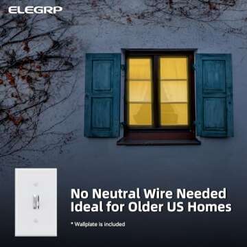 ELEGRP Digital Toggle Dimmer Switch for Dimmable LED, CFL and Incandescent Light Bulbs, Single Pole or 3-Way Toggle LED Dimmer Light Switch, Wall Plate Included, UL Listed, 1 Pack, White