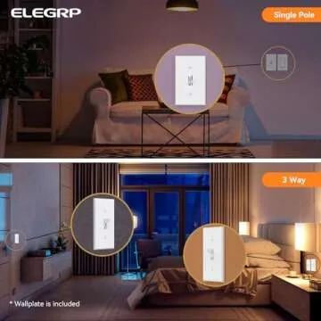 ELEGRP Digital Toggle Dimmer Switch for Dimmable LED, CFL and Incandescent Light Bulbs, Single Pole or 3-Way Toggle LED Dimmer Light Switch, Wall Plate Included, UL Listed, 1 Pack, White