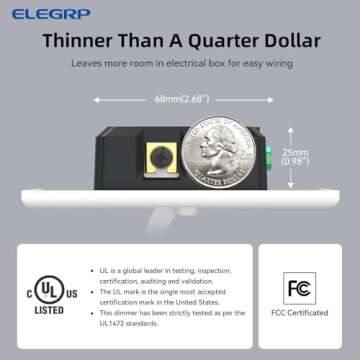 ELEGRP Digital Toggle Dimmer Switch for Dimmable LED, CFL and Incandescent Light Bulbs, Single Pole or 3-Way Toggle LED Dimmer Light Switch, Wall Plate Included, UL Listed, 1 Pack, White