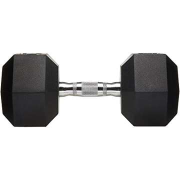 Amazon Basics Rubber Encased Exercise & Fitness Hex Dumbbell, Hand Weight for Strength Training, 50 lb, Black & Silver