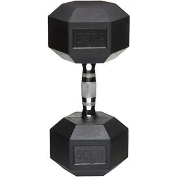 Amazon Basics Rubber Encased Exercise & Fitness Hex Dumbbell, Hand Weight for Strength Training, 50 lb, Black & Silver