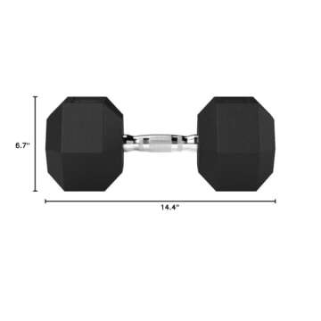 Amazon Basics Rubber Encased Exercise & Fitness Hex Dumbbell, Hand Weight for Strength Training, 50 lb, Black & Silver