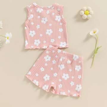 ITFABS Toddler Baby Girl Summer Clothes Flower Print Tank Tops Shorts Outfit 12 18 24 Months 2T 3T 4T 5T Little Girl Clothes (Pink, 4-5 Years)