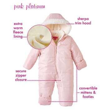 Pink Platinum Baby Girls' One-Piece Puffer Winter Snowsuit with Hood (Newborn & Infant), Size 3/6M, ...