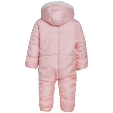 Pink Platinum Baby Girls' One-Piece Puffer Winter Snowsuit with Hood (Newborn & Infant), Size 3/6M, Blush