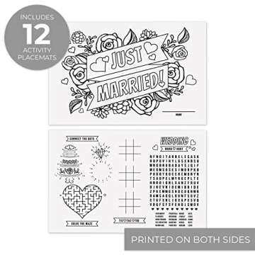 Wedding Themed Coloring Activity Placemats / 12 Wedding Coloring Sheets / 11" x 17" Kids Drawing Paper/Disposable Placemats