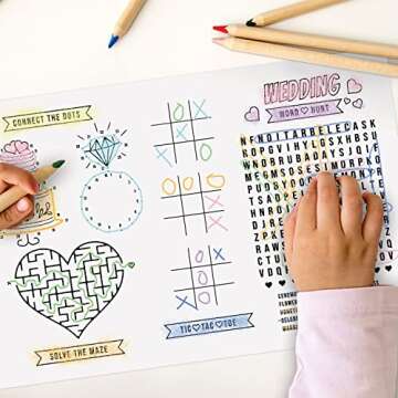 Wedding Themed Coloring Activity Placemats / 12 Wedding Coloring Sheets / 11" x 17" Kids Drawing Paper/Disposable Placemats