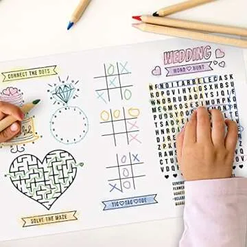 Wedding Themed Coloring Activity Placemats / 12 Wedding Coloring Sheets / 11" x 17" Kids Drawing Paper/Disposable Placemats