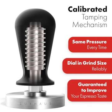 LuxHaus Espresso Tamper - 53mm Calibrated Coffee Tamper for Espresso Machine with Spring Loaded 100% Flat Stainless Steel Base