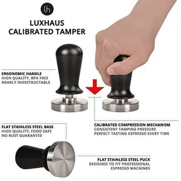 LuxHaus Espresso Tamper - 53mm Calibrated Coffee Tamper for Espresso Machine with Spring Loaded 100% Flat Stainless Steel Base