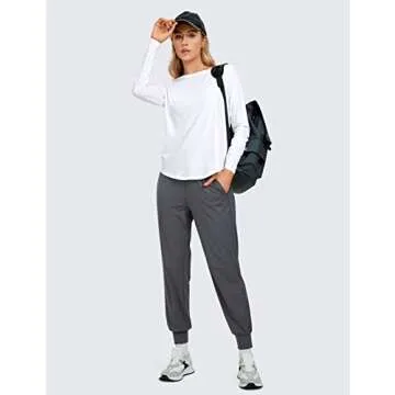 CRZ YOGA Pima Cotton Workout Long Sleeve Shirts for Women Athletic Crewneck Yoga Casual Tops Plain T-Shirt White X-Large