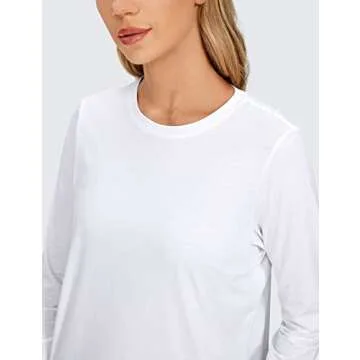 CRZ YOGA Pima Cotton Workout Long Sleeve Shirts for Women Athletic Crewneck Yoga Casual Tops Plain T-Shirt White X-Large
