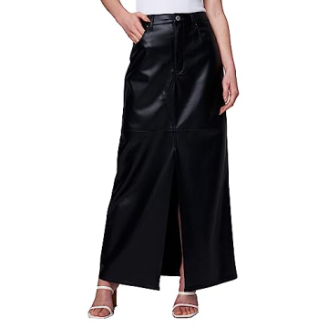 [BLANKNYC] Womens Luxury Clothing Vegan Leather Maxi Skirt with Front Slit Detail, Comfortable & Sty...