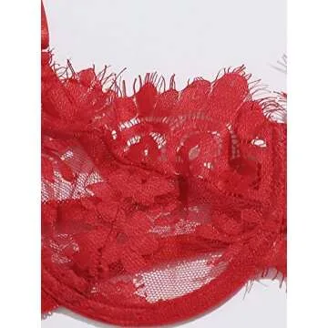 SOLY HUX Lace Sheer Bra and Panty Set Red for Women