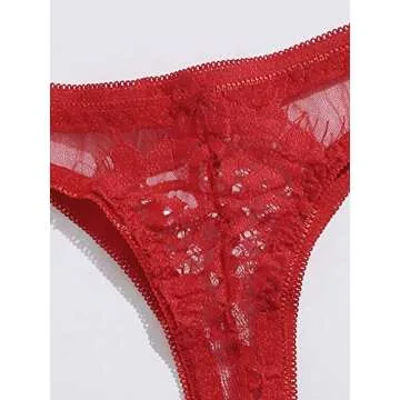SOLY HUX Lace Sheer Bra and Panty Set Red for Women