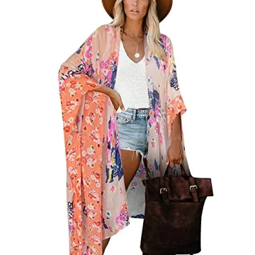 Moss Rose Women's Beach Cover up Swimsuit Kimono with Bohemian Floral Print, Loose Casual Resort Wea...
