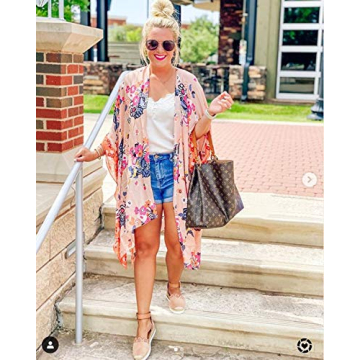 Moss Rose Women's Beach Cover up Swimsuit Kimono with Bohemian Floral Print, Loose Casual Resort Wear