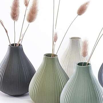 Chive ‘Frost’ Ceramic Flower Vase — Set of 6 Beautiful Small Bud Vases for Flowers & House Plants — Perfect Shelf Centerpieces and Living Room Decor — Assorted Colors