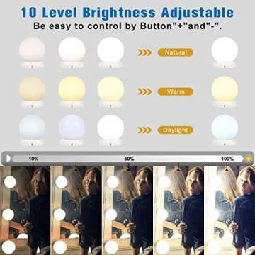 Mirror Lights Hollywood Style Makeup Vanity Lights for Mirror, Vanity Mirror Lights with 10 Dimmable Bulbs, USB Cable, 3 Color Modes & 10 Adjustable Brightness (Mirror & USB Charger Not Include)