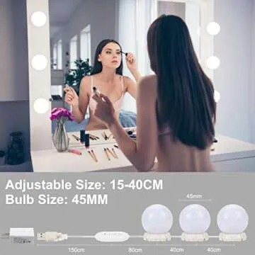 Mirror Lights Hollywood Style Makeup Vanity Lights for Mirror, Vanity Mirror Lights with 10 Dimmable Bulbs, USB Cable, 3 Color Modes & 10 Adjustable Brightness (Mirror & USB Charger Not Include)