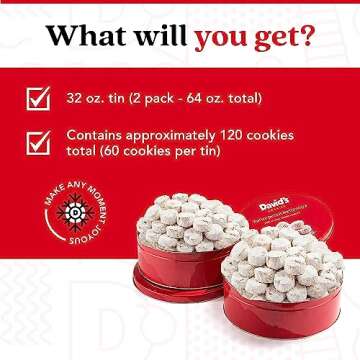 David's Cookies Gourmet Butter Pecan Meltaway Round Tin with Crunchy Pecans and Powdered Sugar, All-...