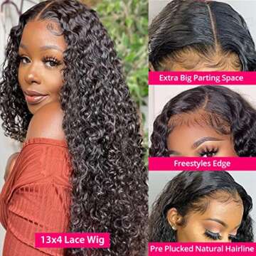 30 Inch Lace Front Wig Human Hair for Black Women 180% Density HD Transparent 13x4 Deep Wave Lace Fr...