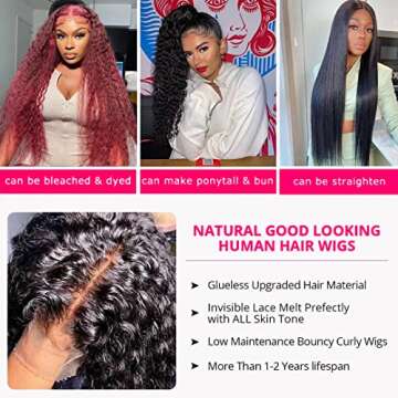30 Inch Lace Front Wig Human Hair for Black Women 180% Density HD Transparent 13x4 Deep Wave Lace Front Wigs Human Hair Pre Plucked Wet and Wavy Brazilian Curly Glueless Lace Frontal Wigs (30Inch）