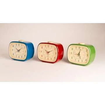 Kikkerland Battery Operated Retro Vintage Style Desktop Nightstand Bedside Office Classic Simple Alarm Clock, Beeping Alarm, Glow in Dark Hands, in Red