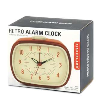 Kikkerland Battery Operated Retro Vintage Style Desktop Nightstand Bedside Office Classic Simple Alarm Clock, Beeping Alarm, Glow in Dark Hands, in Red