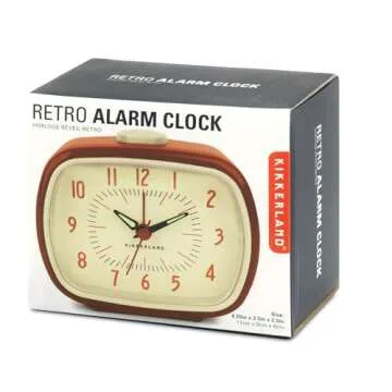 Kikkerland Battery Operated Retro Vintage Style Desktop Nightstand Bedside Office Classic Simple Alarm Clock, Beeping Alarm, Glow in Dark Hands, in Red