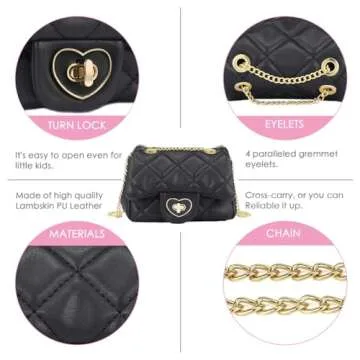 mibasies Kids Purse Toddler Gifts for Little Girls Crossbody Purses Presents,Small,(A4 black)