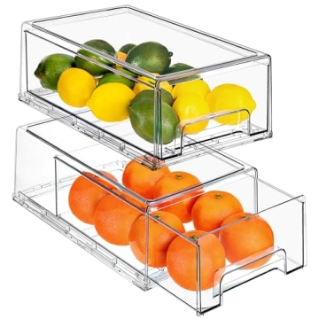 Sorbus Clear Stackable Fridge Drawer Bins for Easy Storage