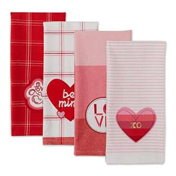 DII Valentine's Day Collection Kitchen, Dishtowel Set, 18x28, Love Assorted, 4 Piece