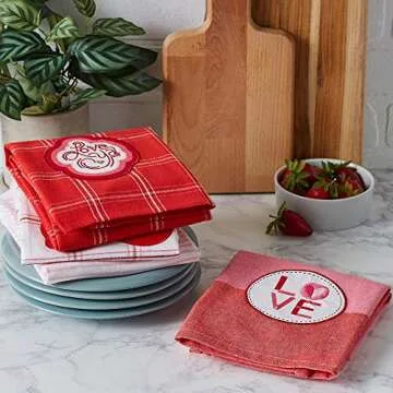 DII Valentine's Day Collection Kitchen, Dishtowel Set, 18x28, Love Assorted, 4 Piece