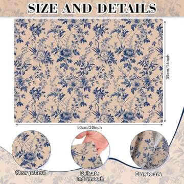 Bolsome 100 Sheets 20 * 14 Inches Blue Floral Tissue Paper for Gift Wrapping Vintage Flowers Decorat...