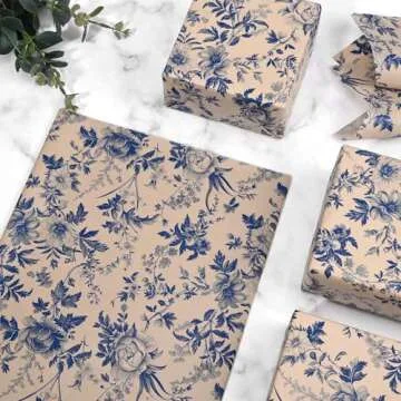 Bolsome 100 Sheets 20 * 14 Inches Blue Floral Tissue Paper for Gift Wrapping Vintage Flowers Decorative Tissue Paper for Bridal Shower Wedding Birthday Party Tea Party DIY Craft Supplies