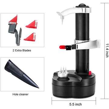 Electric Potato Peeler Automatic Apple Peeler, Smart Vegetable Fruit Peeler Machine, Stainless Steel Kitchen Peeling Tool [1 Adapter 2 Extra Blades] with 2 Set Garlic Peeler