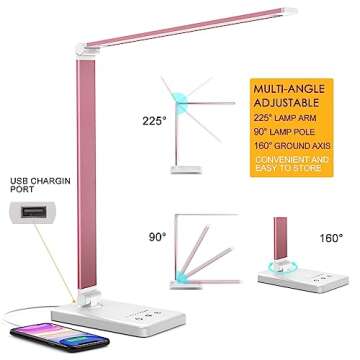 HMFUNTM Led Desk Lamp, Desk Lamp with USB Charging Port, 5 Color Modes, 10 Brightness, Natural Light...