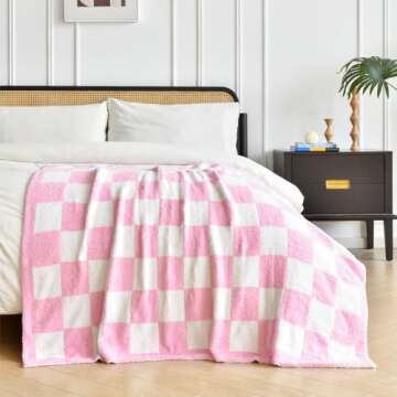 Cozy Xiashrk Checkered Throw Blanket in Pink Soft Microfiber