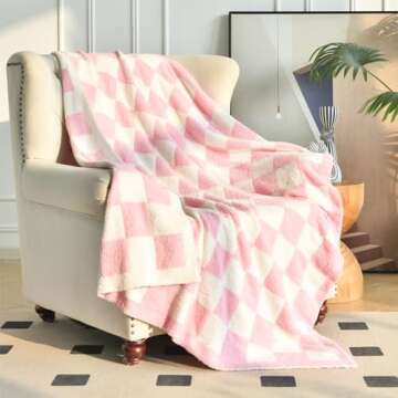Cozy Xiashrk Checkered Throw Blanket in Pink Soft Microfiber