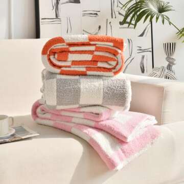 Cozy Xiashrk Checkered Throw Blanket in Pink Soft Microfiber