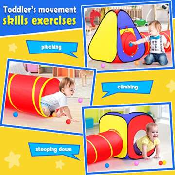 Kids Play Tent with Ball Pit+Crawl Tunnel+Castle Tent, Pop Up Toddlers Playhouse for Boys and Girls ...