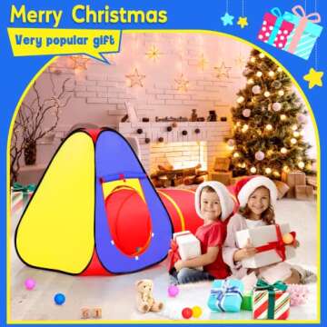 Kids Play Tent with Ball Pit+Crawl Tunnel+Castle Tent, Pop Up Toddlers Playhouse for Boys and Girls Gift, Collapsible Children Play Tent Toy Indoor and Outdoor Games (Colorful Fort)