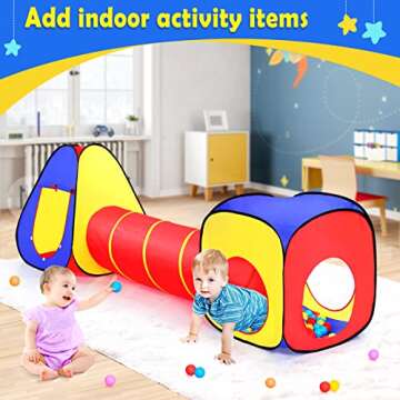 Kids Play Tent with Ball Pit+Crawl Tunnel+Castle Tent, Pop Up Toddlers Playhouse for Boys and Girls Gift, Collapsible Children Play Tent Toy Indoor and Outdoor Games (Colorful Fort)