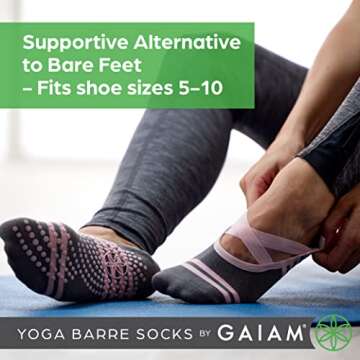 Gaiam Yoga Barre Socks - Non-Slip Grip for All Activities